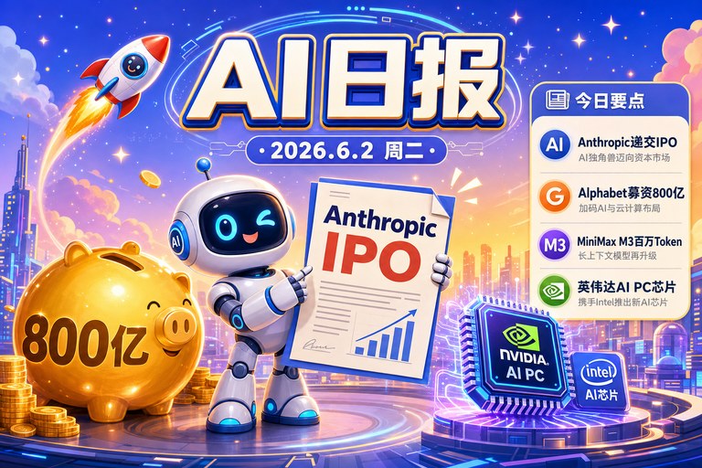 AI 日报 | 2026年6月2日（周二）：Anthropic递交IPO申请、Alphabet募资800亿扩建AI基建