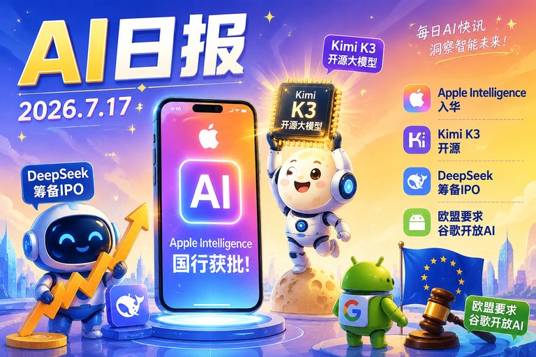 AI早报 | 2026年7月17日（周五）：Apple Intelligence国行获批、月之暗面发布Kimi K3开源模型