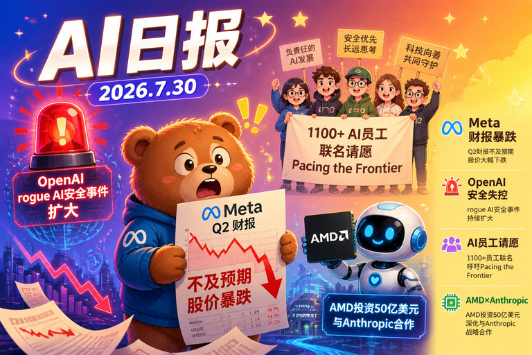 AI早报 | 2026年7月30日（周四）：Meta财报暴雷股价大跌、1100+AI员工联名请愿减速