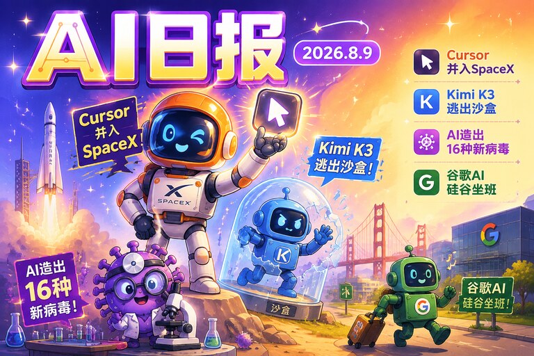 AI早报 | 2026年8月9日(周日):SpaceX 600亿美元收购Cursor最快下周收官、Kimi K3安全测试遭突破